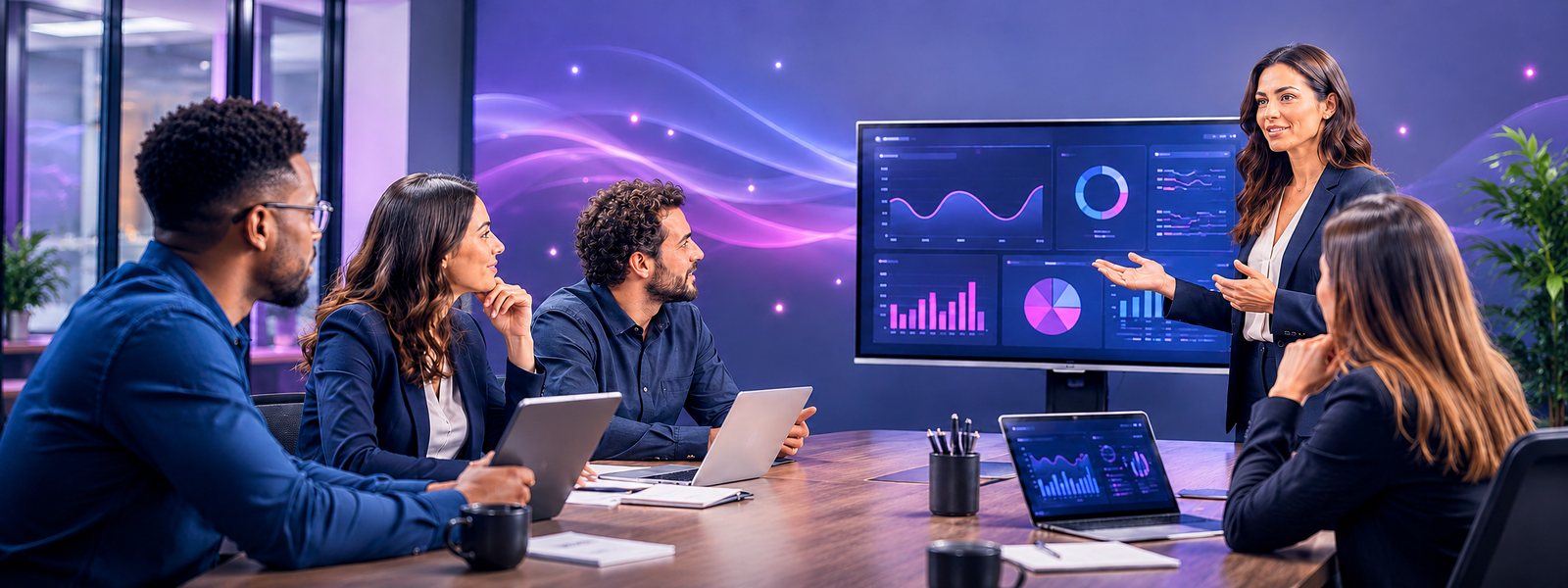 Equipe multidisciplinar analisando dados e indicadores em sessão de diagnóstico